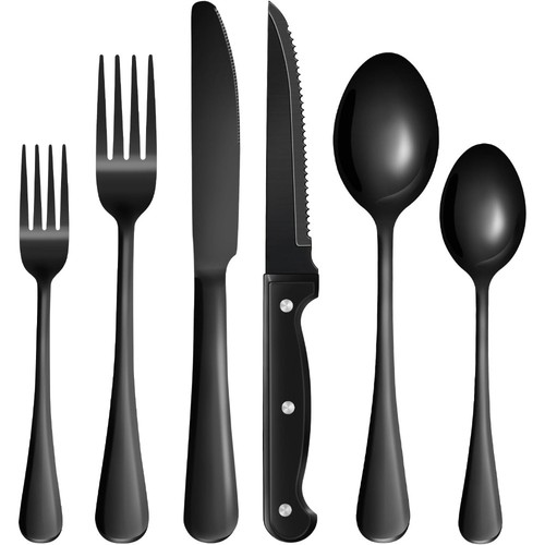 Piece black silverware set - 24-piece,