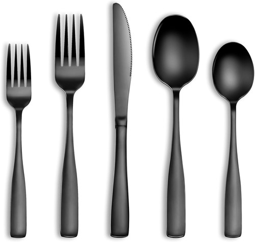 Pcs black silverware set - 20,